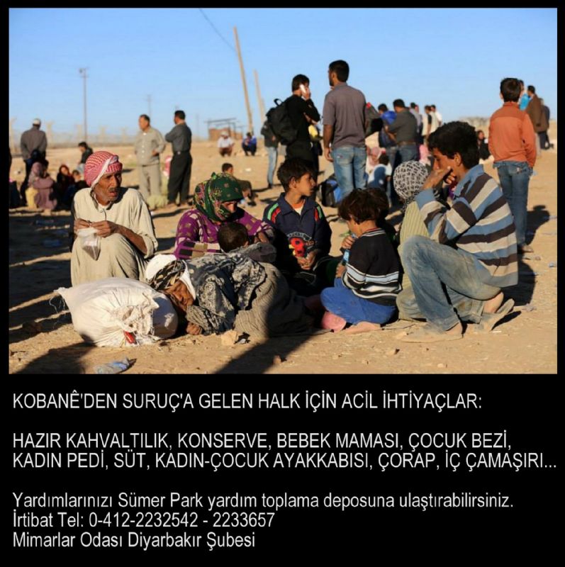 KOBANÊ HALKI YARDIMLARINIZI BEKLİYOR